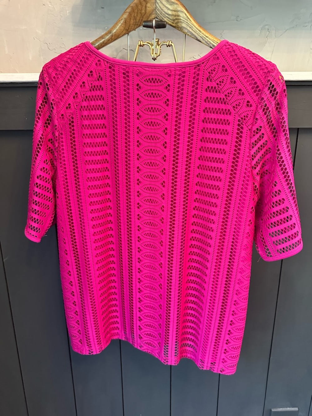 NWOT Dana Buchman Magenta Pink Crochet Lace Top Women's XL Boho Feminine - Picture 3 of 14